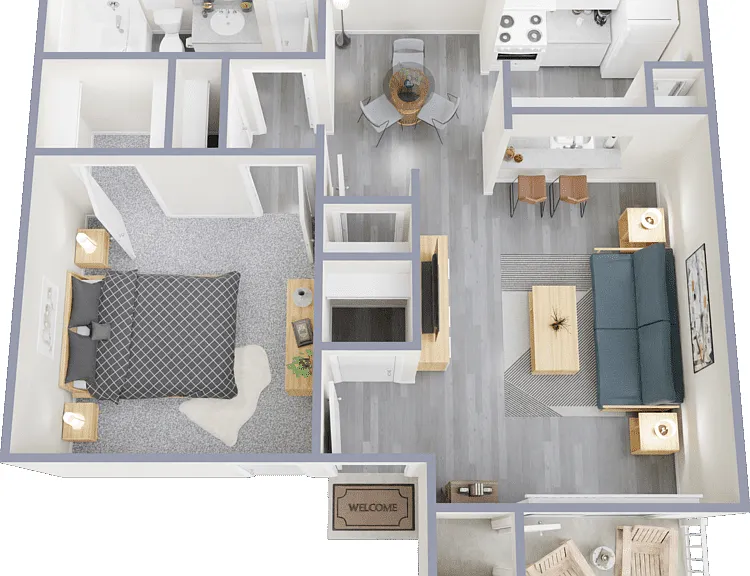 1 Bed 1 Bath Floorplan Diagram