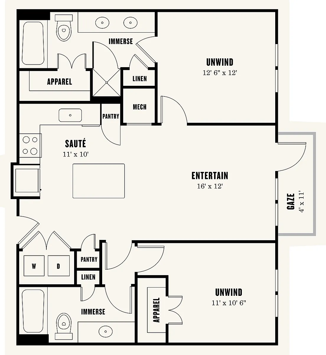 Floor plan Two Bedroom Two Bath