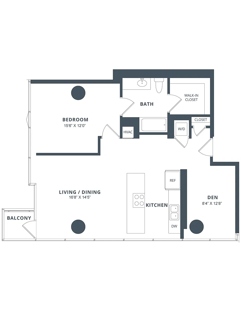 Floor plan 1 Bed/1 Bath Den-A8D