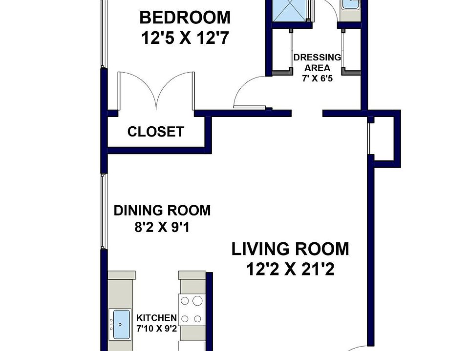 Floor Plan 700 sq ft. Large 1 bedroom apartment with lots of closets