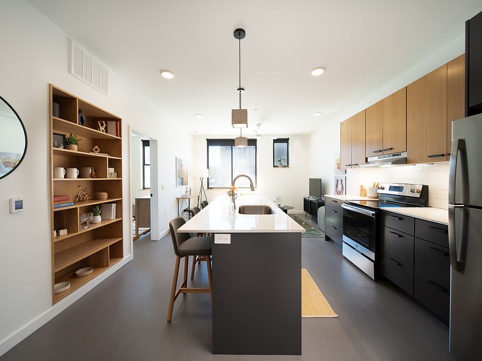Rendering of Apartment Kitchen Space and Living Space