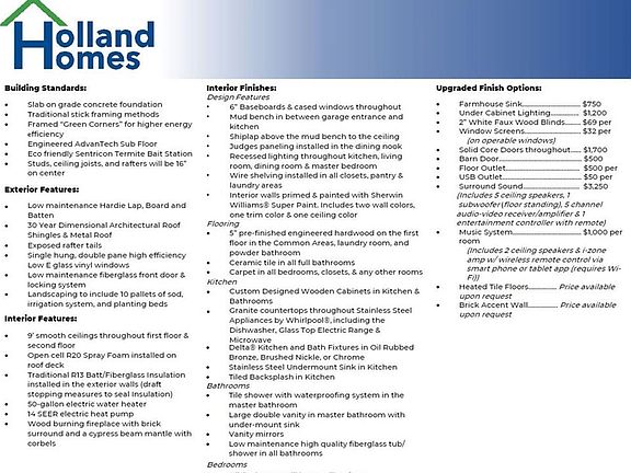 Standard features and finishes