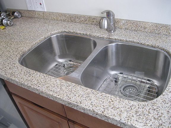 Granite counter and stainless sinks