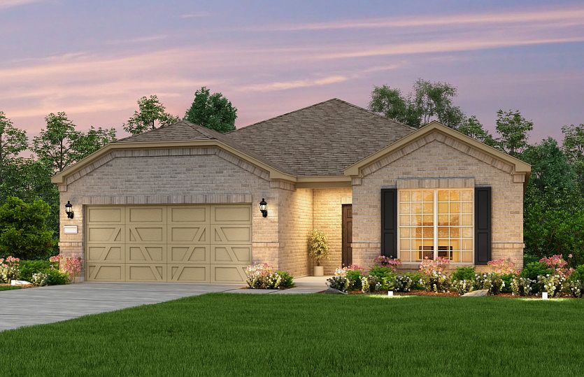Exterior B, the Abbeyville with shutters and 2-car garage