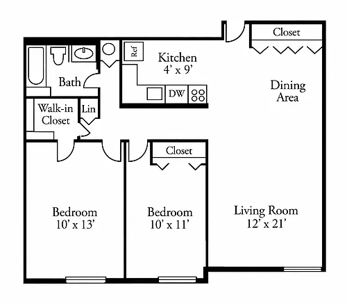 Floor plan Two Bedroom One Bath