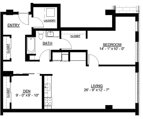 Floor plan 1 Bed 1 Bath + Den