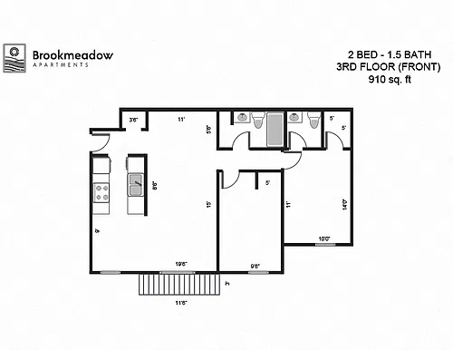 Floor plan 2 Bed, 1.5 Bath - 910 sq ft