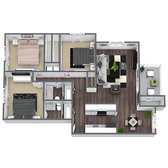 Floor plan C1: 3 Bed 2 Bath