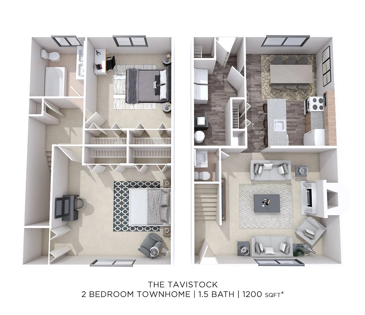 Floor plan Two Bedroom 1.5 Bath - 1,200 sqft