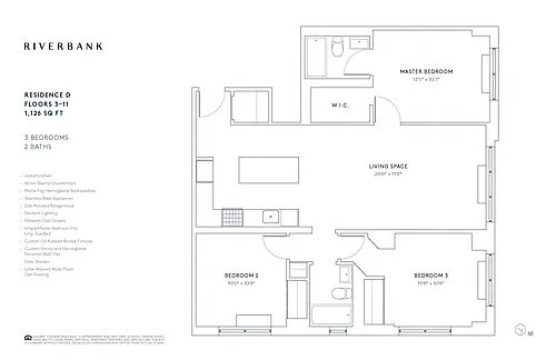 Floor plan D Line Floors 3-11 (3 Bed)
