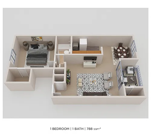 Floor plan One Bedroom - 788 sqft