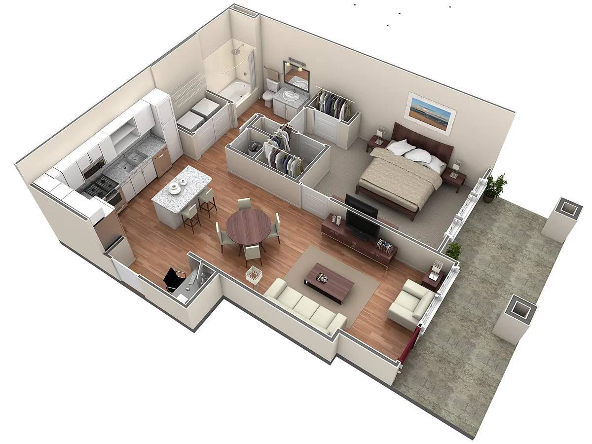 Floor plan 1 BR Designer Courtyard w/ Garage