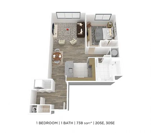 Floor plan One Bedroom- 738 sqft