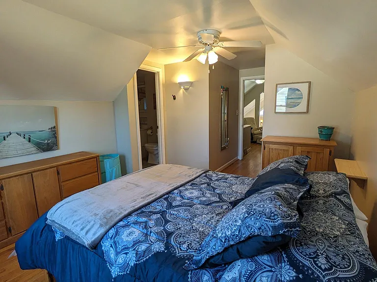 Very private third floor bedroom with attached bathroom.