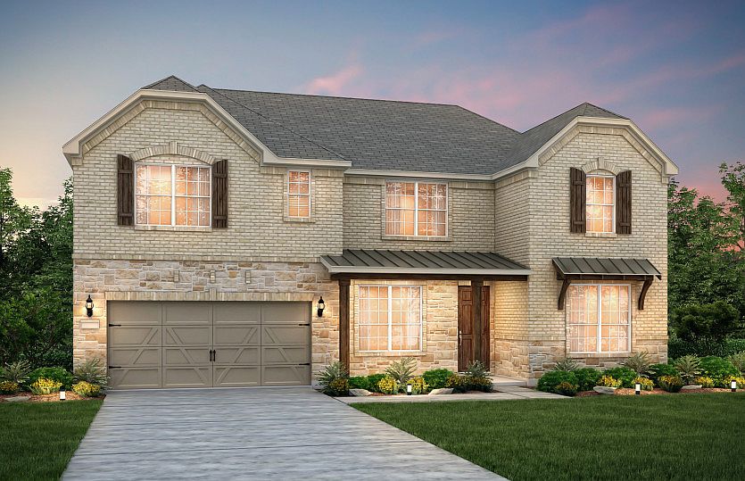 The Mansfield, a 2-story home with shutters, shown with Home Exterior D