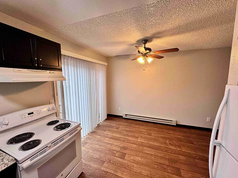 Dining area next to kitchen with lots of natural light. Easy access to patio area.
