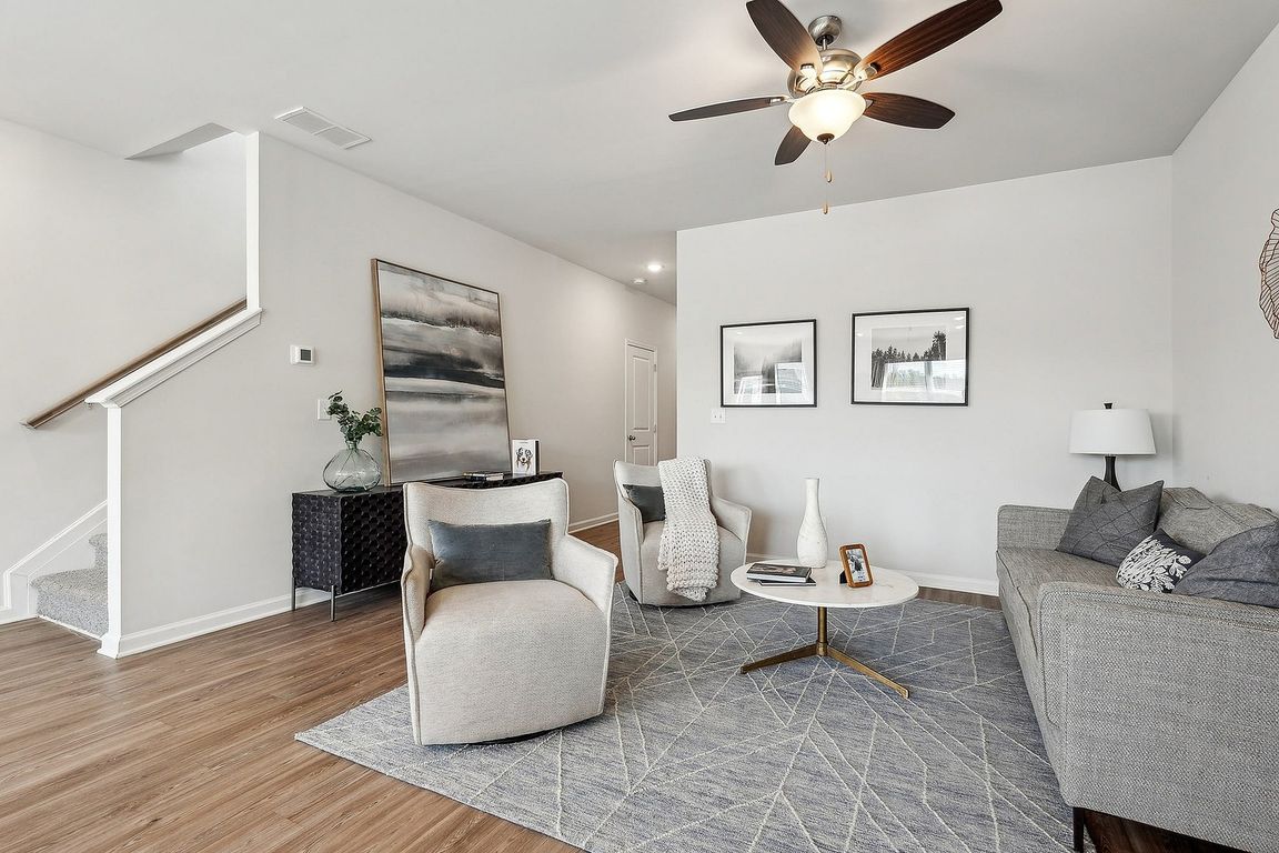 Open Living Room with Ceiling Fan