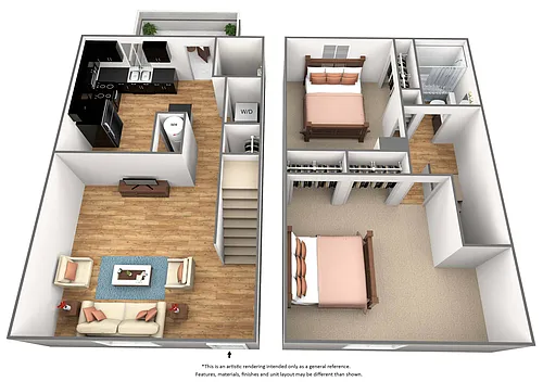 Floor plan 2 Bed 1.5 Bath Premiere - TH1R