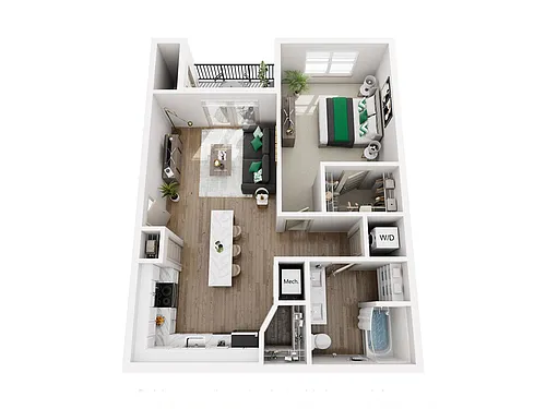 Floor plan 1 Bed, 1 Bath