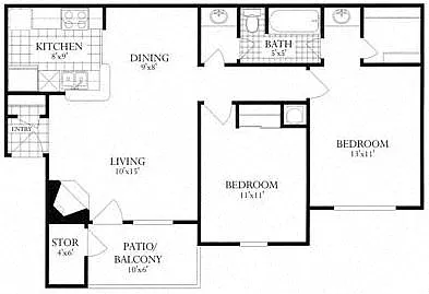 Floor plan 2 Bed, 1 Bath 840 SF 21