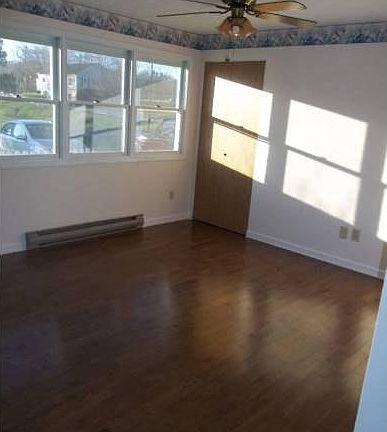 Hardwood floors in the sunny living room