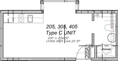 Floor plan Studio - 256 sqft
