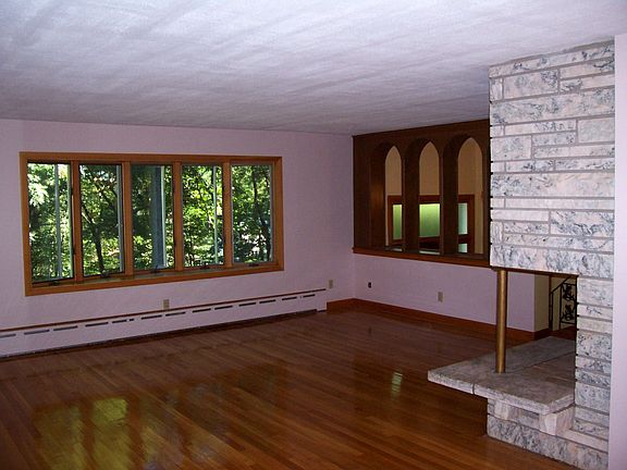 Living Room with Unique Fireplace