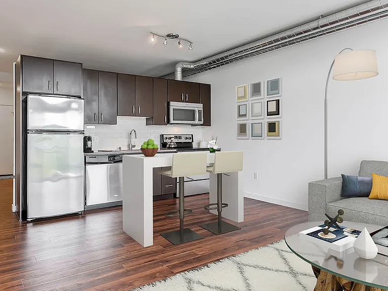 Kitchen and Living Room with Hard Surface Flooring