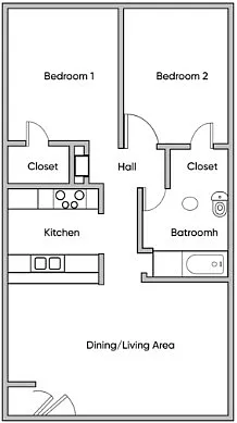 Floor plan 2 Bedroom, 1 Bathroom