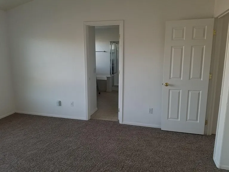 Master bed with adjoining bath. The walk in closet is off of the bathroom.