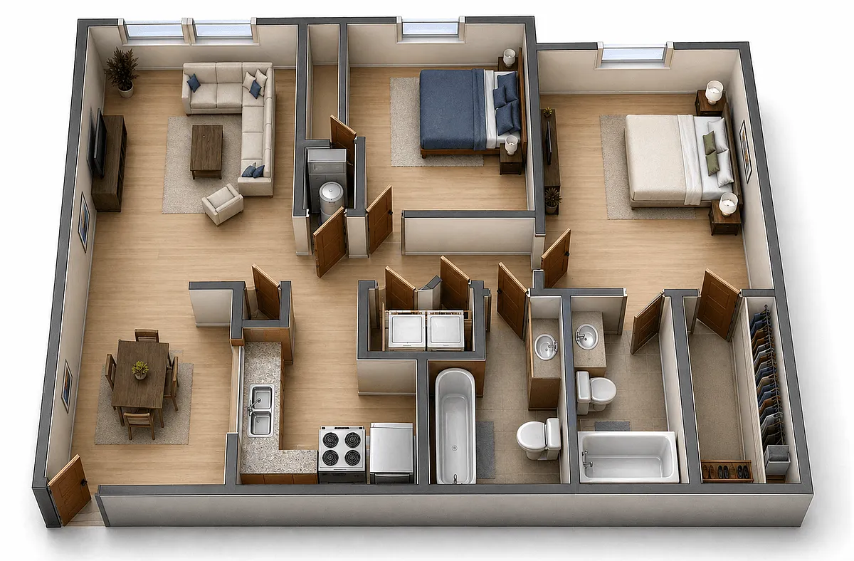 Floor plan 2 Bedroom 2 Bath Premium