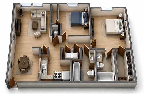 Floor plan 2 Bedroom 2 Bath Premium