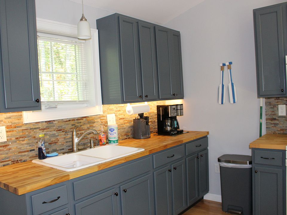 Double sink with wood countertops