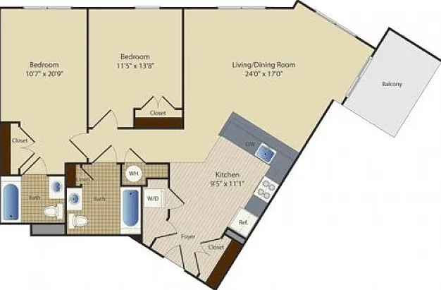 Two Bedroom Two Bath (1101 SF) Two Bedroom Two Bath (1101 SF)