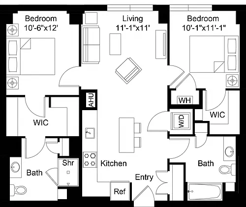 Floor plan 2 Bed/2 Bath-B25