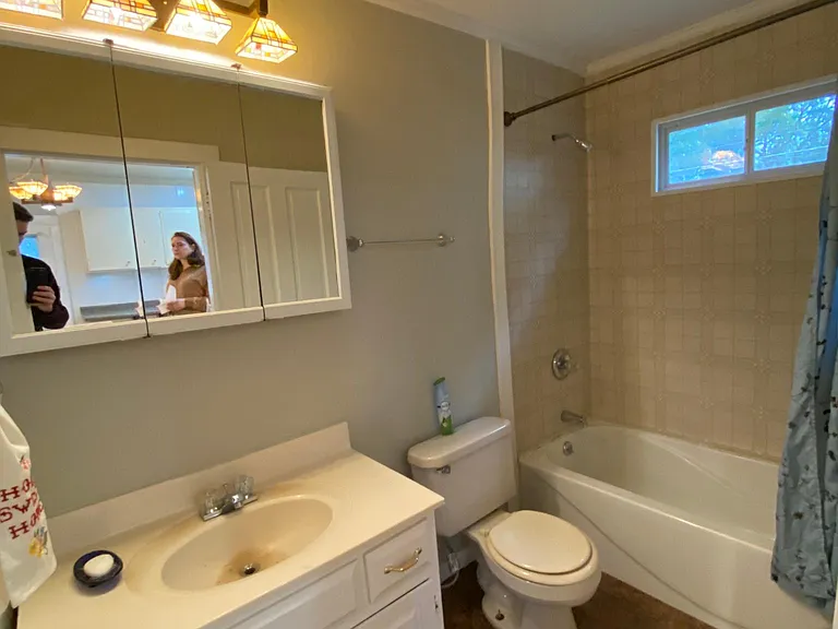 The bathroom off the kitchen
