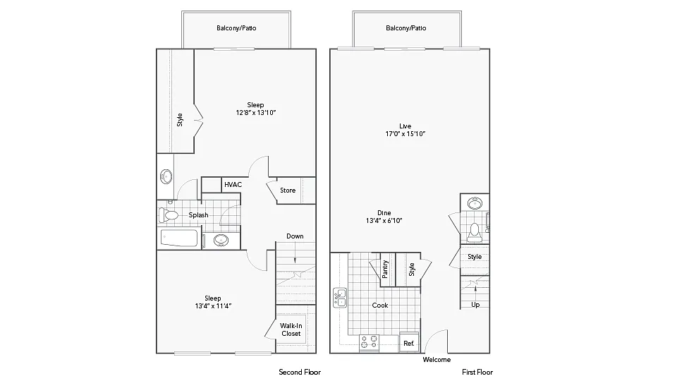 Floor plan 2 Bed 1.5 Bath Townhome