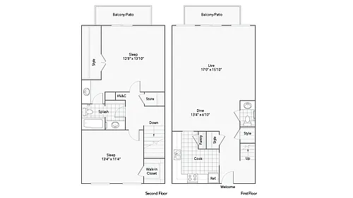 Floor plan 2 Bed 1.5 Bath Townhome