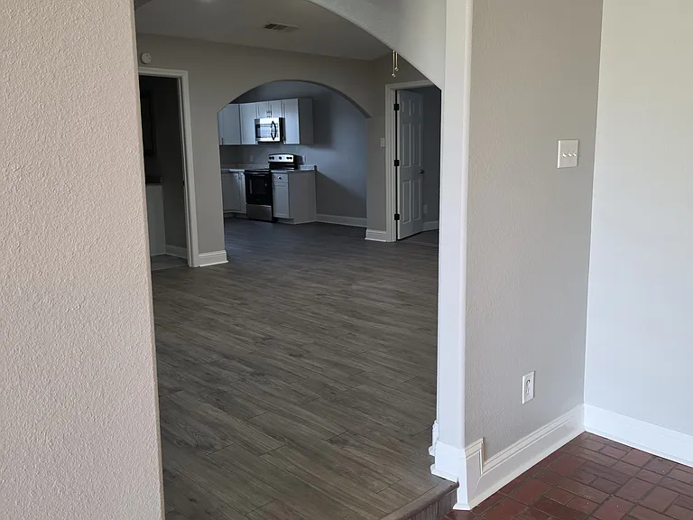 View from entry way into living/kitchen area