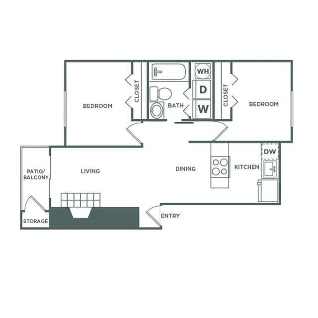 Floor plan 2 Bed, 1 Bath Renovated
