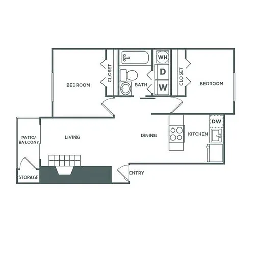 Floor plan 2 Bed, 1 Bath Renovated