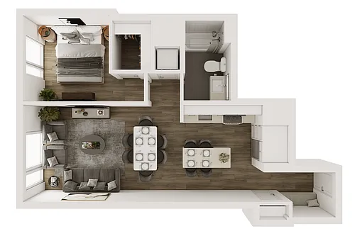 Floor plan A1: 1 BR/1BA 749 SF