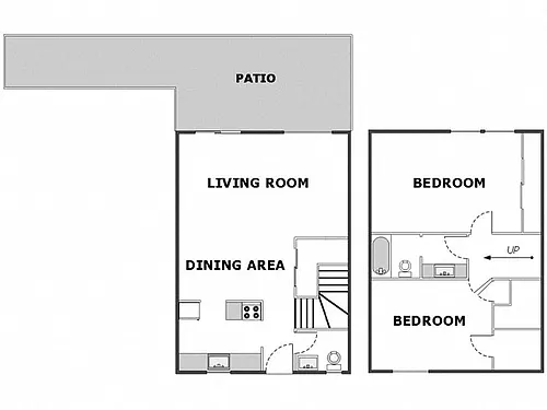 Floor plan 2 Bed / 1.5 Bath Townhouse: Type A