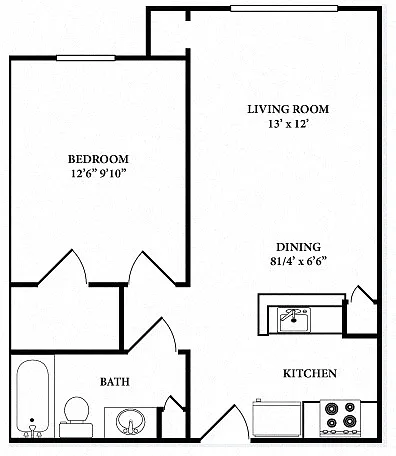 Floor plan One Bedroom One Bathroom A1 MKT