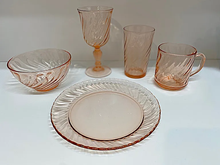 Pink Glass Matched Glassware Setting of 4 each