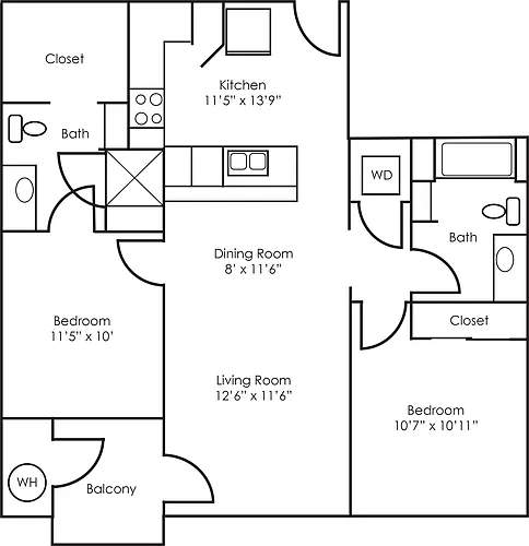 Floor plan 2x2 - 953 sqft - B2