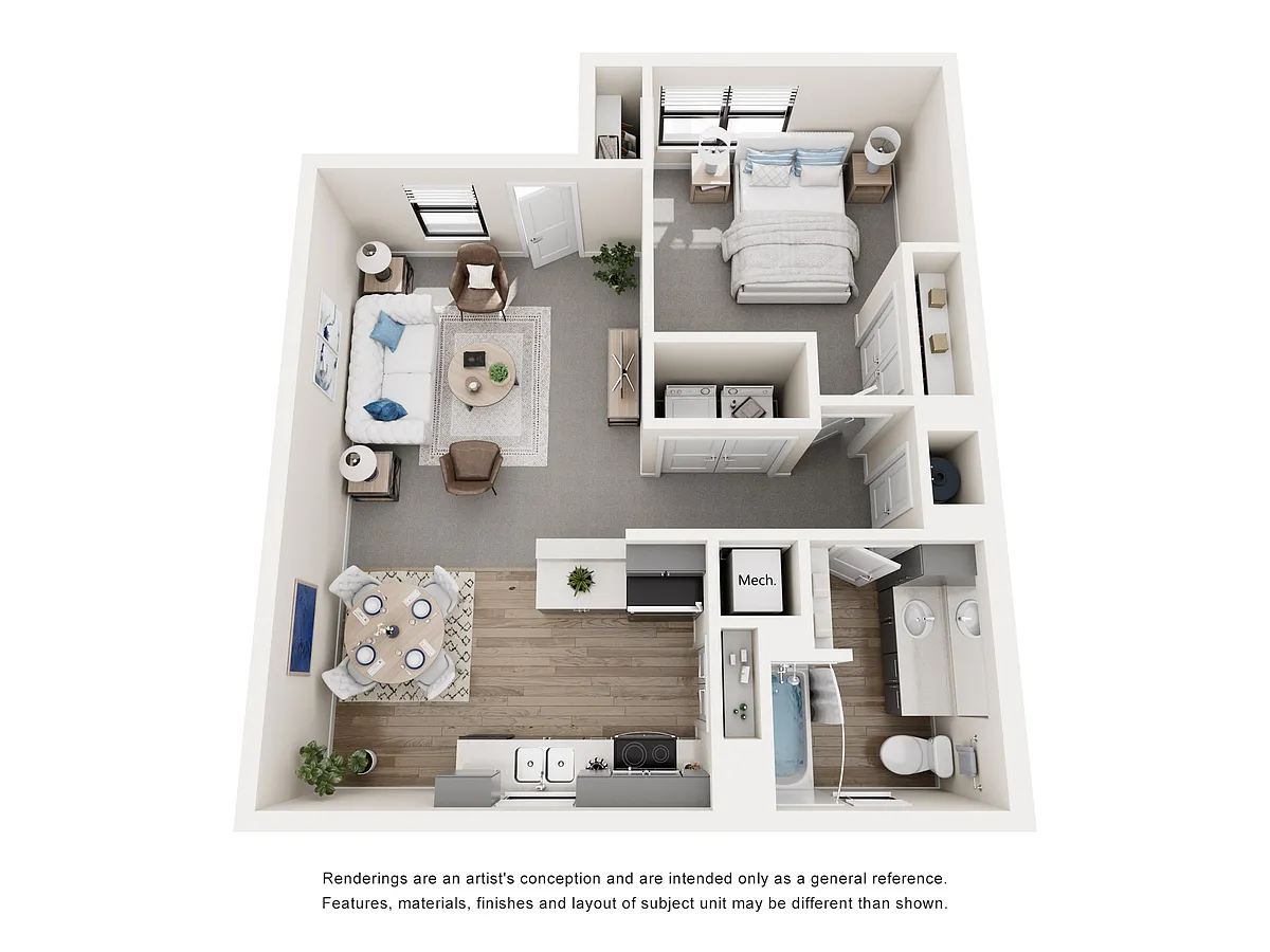 Floor plan 1 Bedroom, 1 Bathroom, 3rd Floor