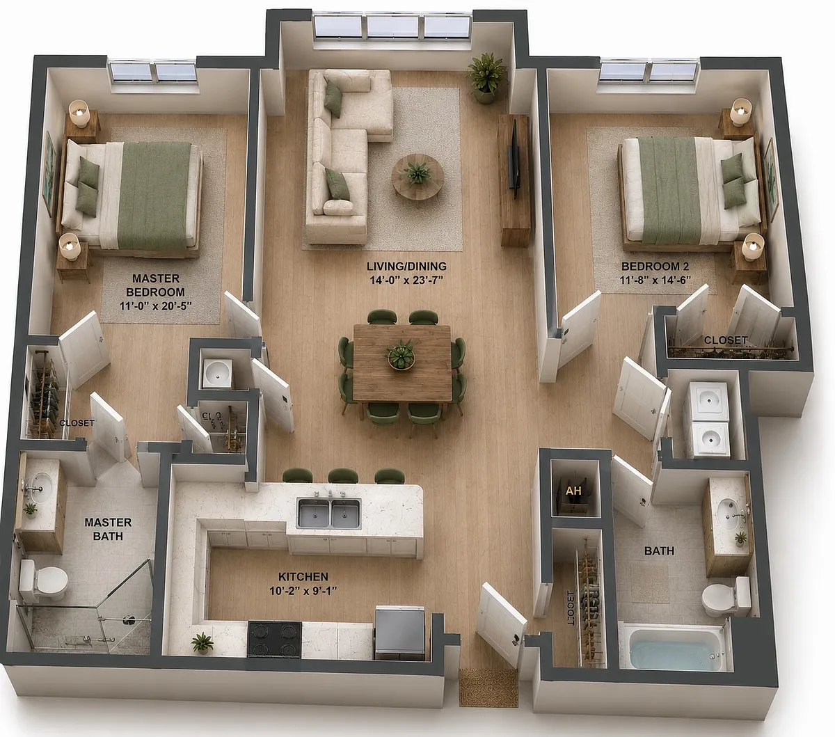 Floor plan 2 bed 2 bath Top Floor