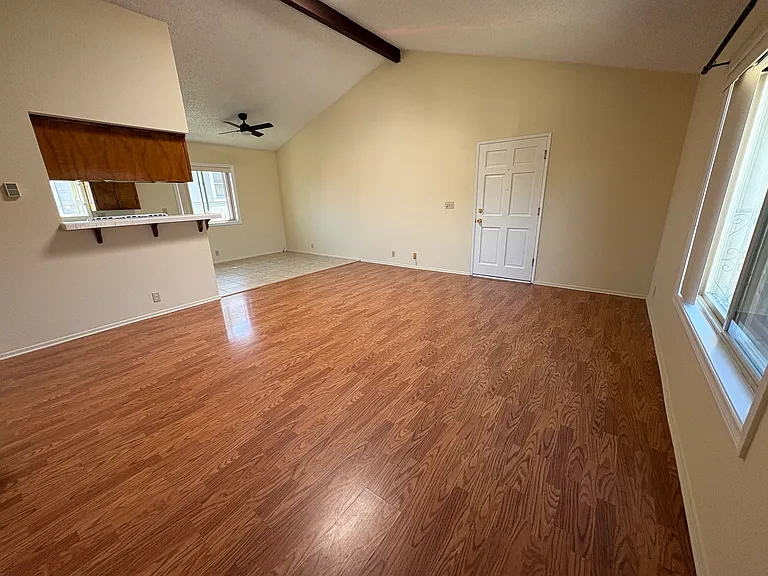 Living room with skylight and cathedral ceiling