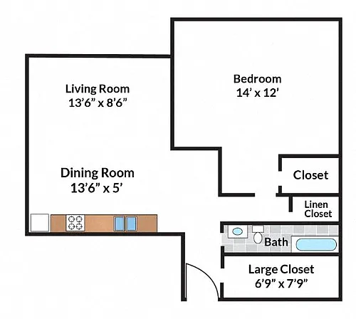 Floor plan Renovated 1 Bedroom - 05 Tier
